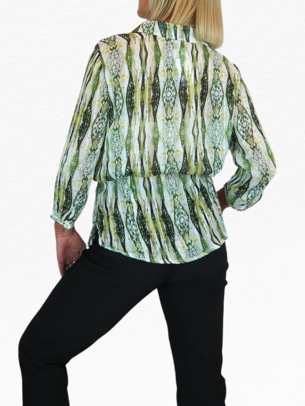 Crinkle Chiffon Blouse Aztec Animal Print Green