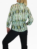 Crinkle Chiffon Blouse Aztec Animal Print Green
