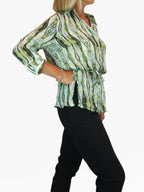 Crinkle Chiffon Blouse Aztec Animal Print Green