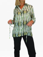 Crinkle Chiffon Blouse Aztec Animal Print Green