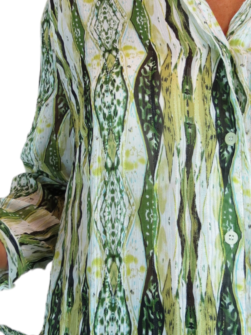 Crinkle Chiffon Blouse Aztec Animal Print Green