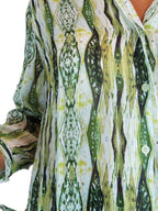 Crinkle Chiffon Blouse Aztec Animal Print Green