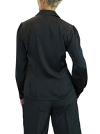 Womens Satin Long Sleeve Draped Front Smart Blouse Black