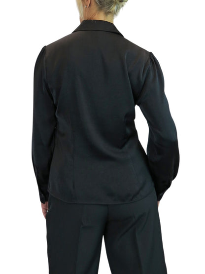 Womens Satin Long Sleeve Draped Front Smart Blouse Black