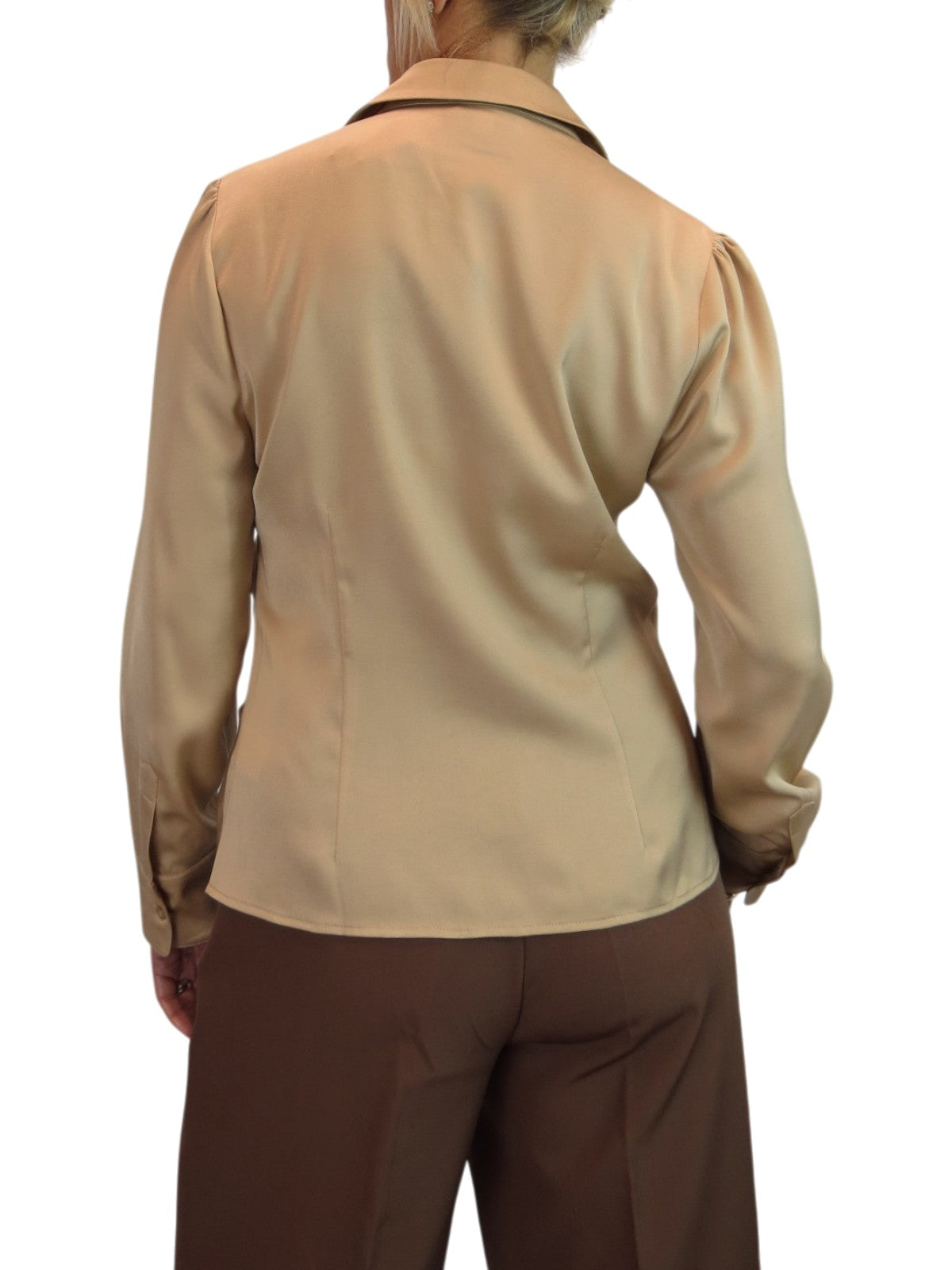 Womens Satin Long Sleeve Draped Front Smart Blouse Champagne Gold