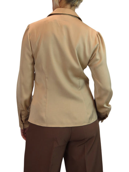 Womens Satin Long Sleeve Draped Front Smart Blouse Champagne Gold