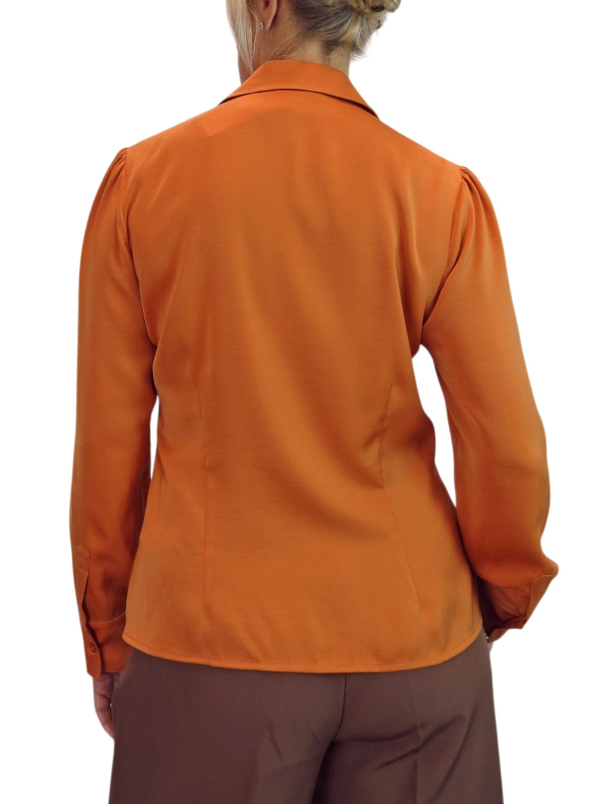 Womens Satin Long Sleeve Draped Front Smart Blouse Orange