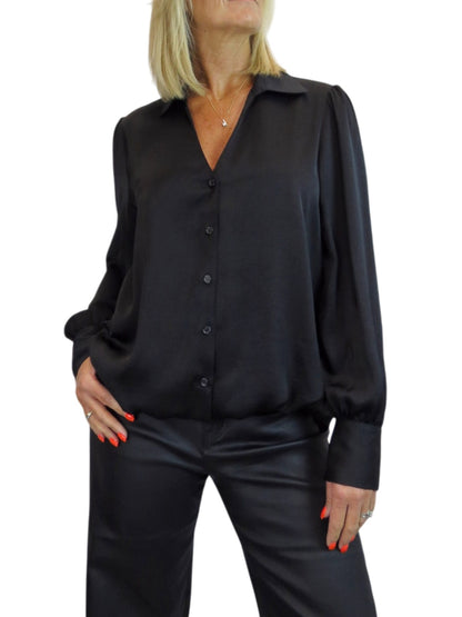 Womens Smart Satin Long Sleeve Blouse Black