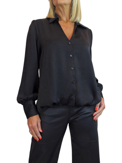 Womens Smart Satin Long Sleeve Blouse Black