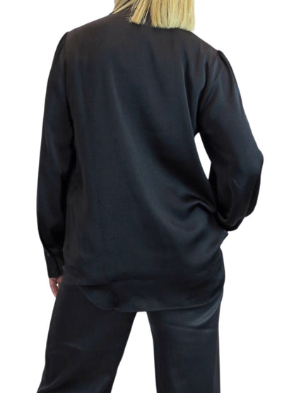 Womens Smart Satin Long Sleeve Blouse Black