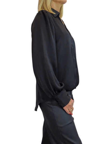 Womens Smart Satin Long Sleeve Blouse Black
