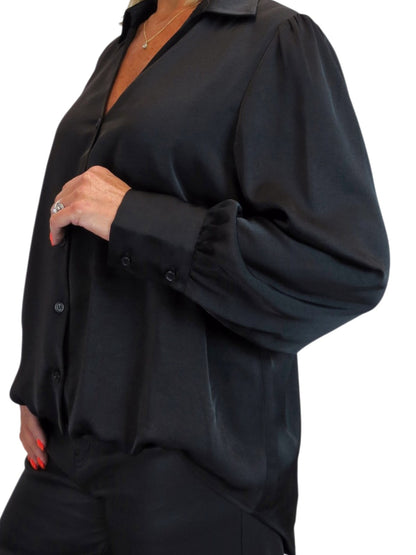 Womens Smart Satin Long Sleeve Blouse Black