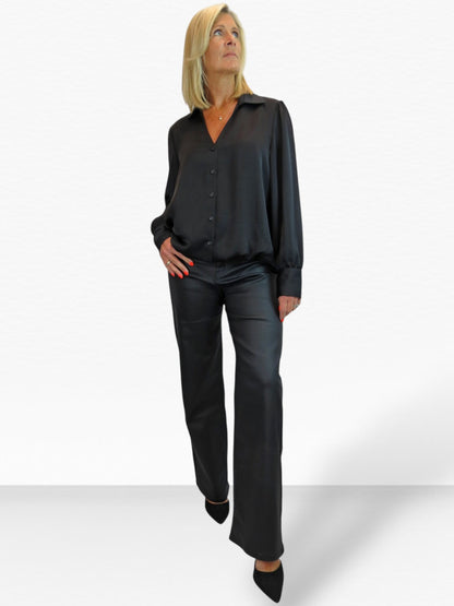Womens Smart Satin Long Sleeve Blouse Black
