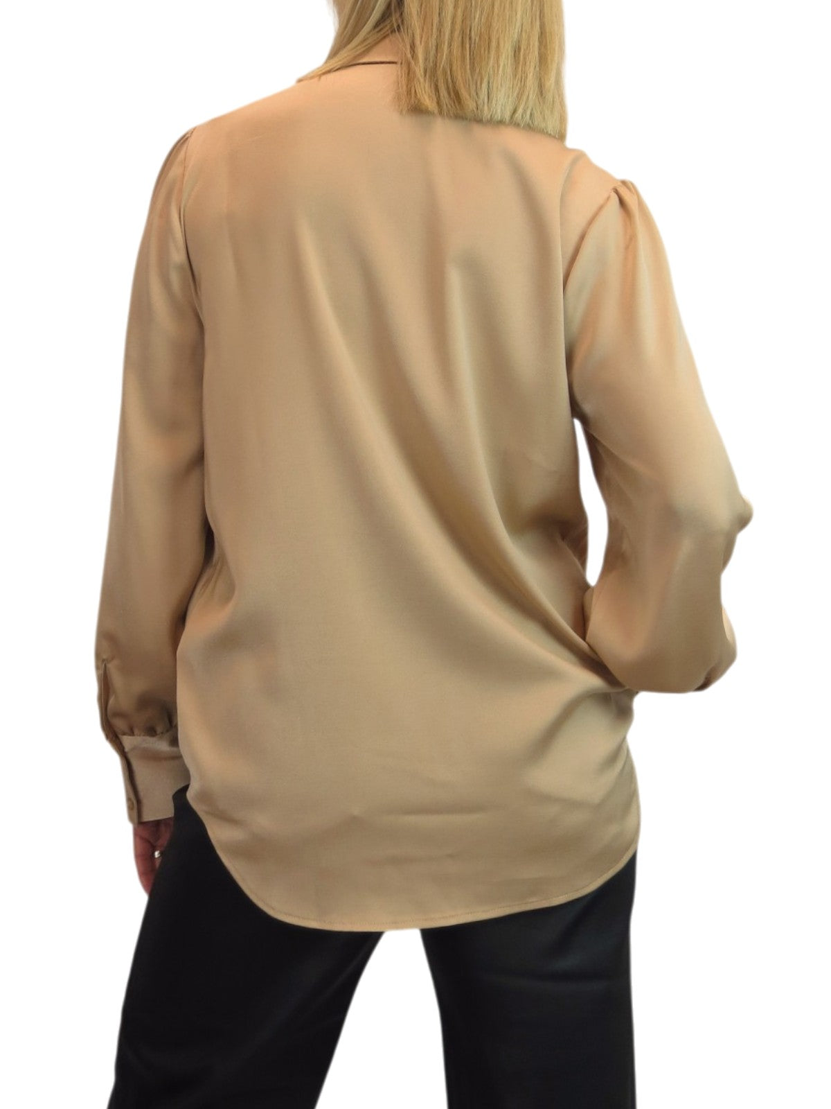 Womens Smart Satin Long Sleeve Blouse Champagne Gold