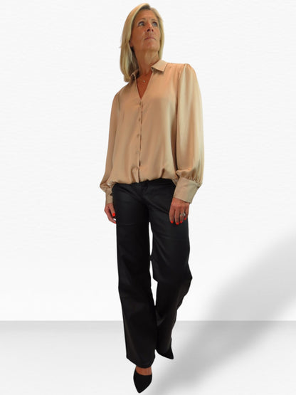 Womens Smart Satin Long Sleeve Blouse Champagne Gold