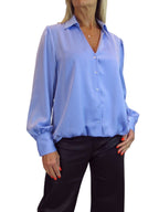 Womens Smart Satin Long Sleeve Blouse Blue