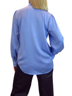 Womens Smart Satin Long Sleeve Blouse Blue