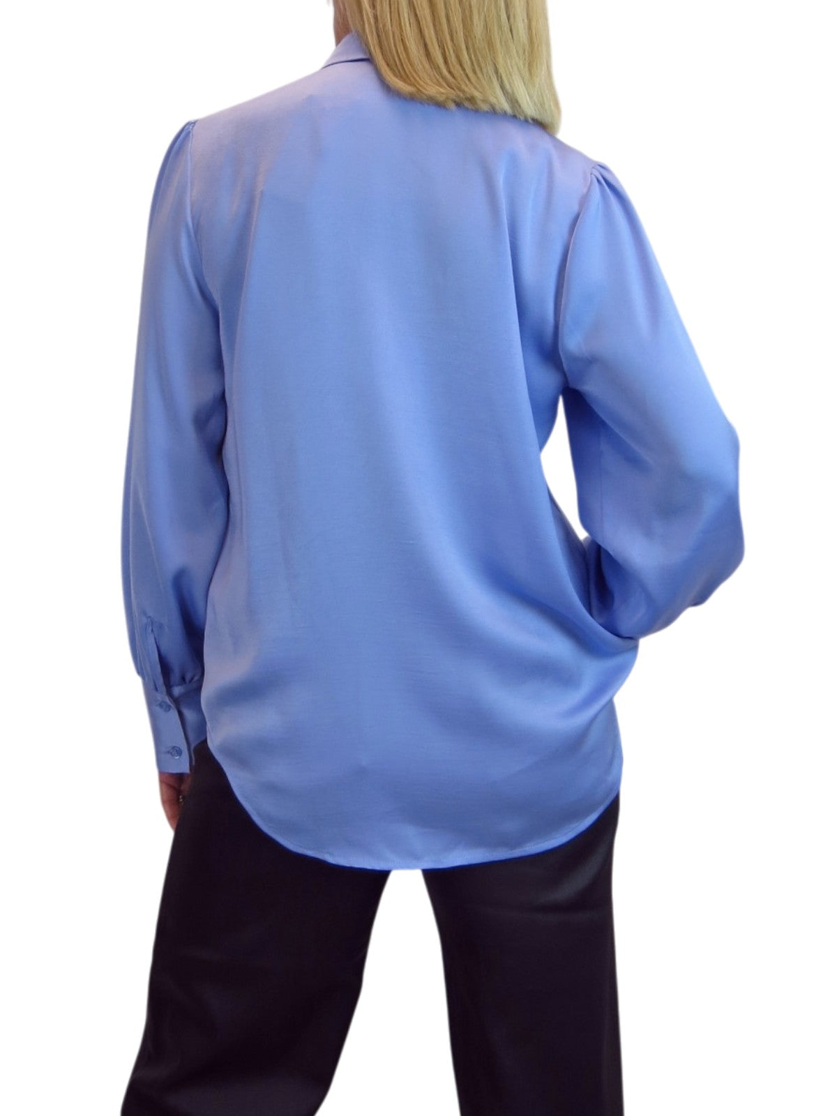 Womens Smart Satin Long Sleeve Blouse Blue