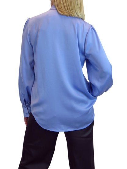 Womens Smart Satin Long Sleeve Blouse Blue