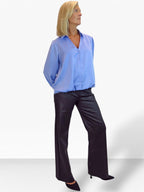 Womens Smart Satin Long Sleeve Blouse Blue