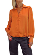 Womens Smart Satin Long Sleeve Blouse Orange