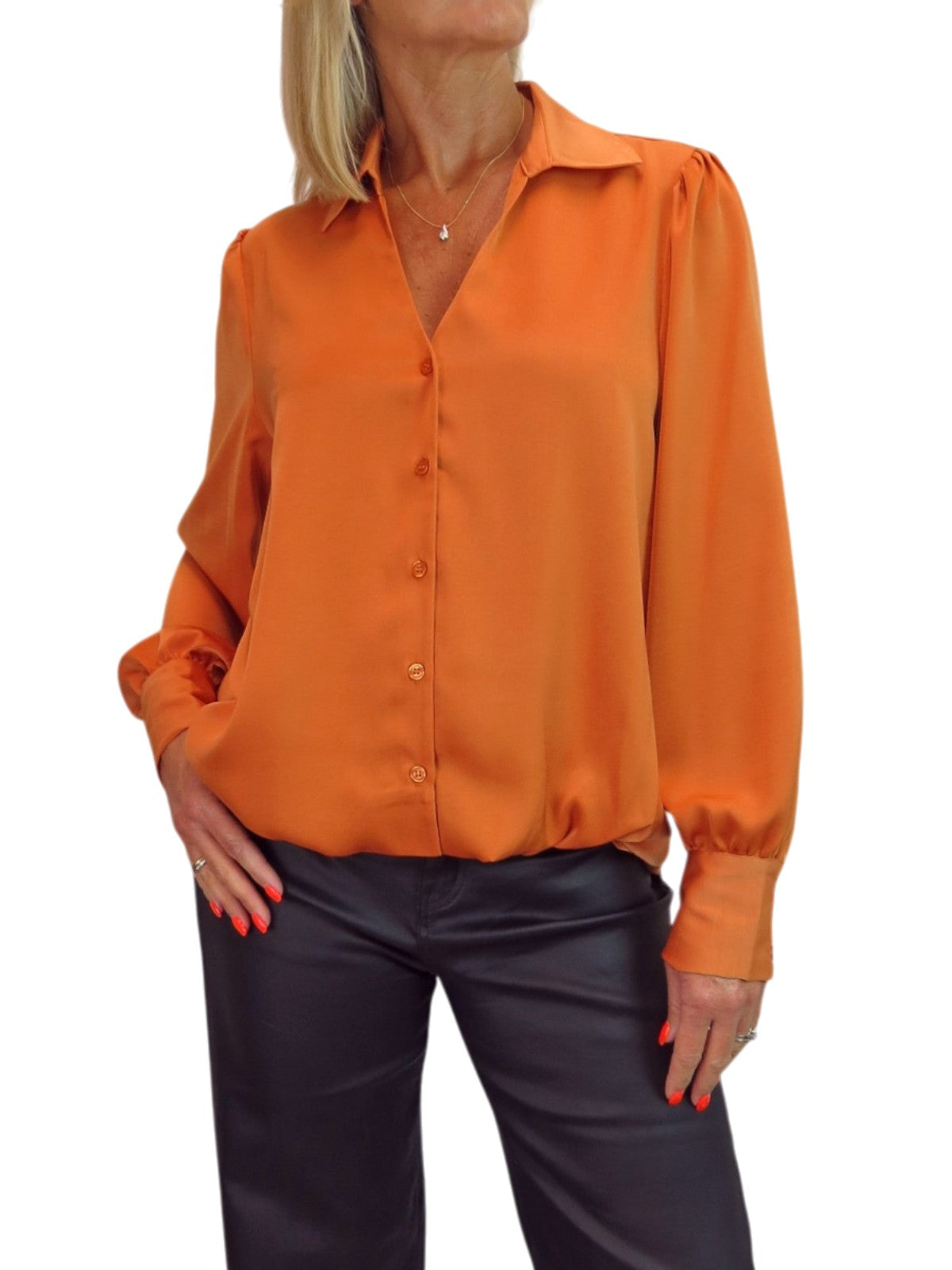 Womens Smart Satin Long Sleeve Blouse Orange