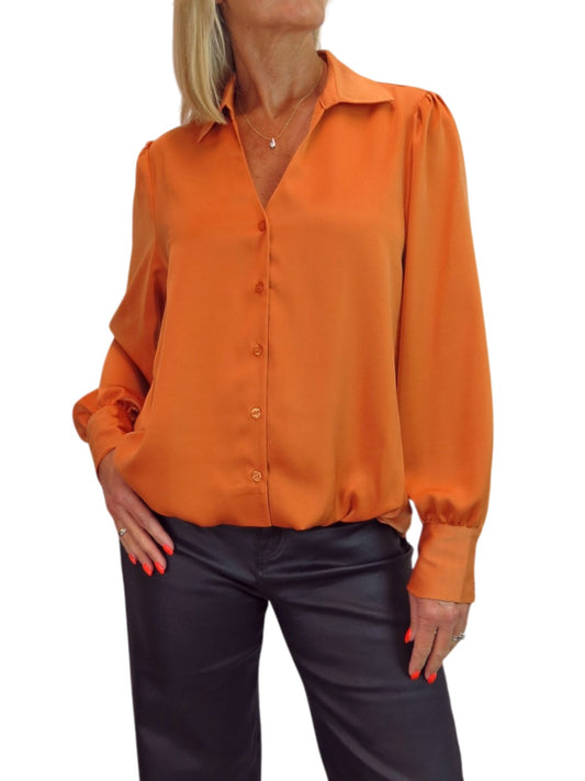 Womens Smart Satin Long Sleeve Blouse Orange