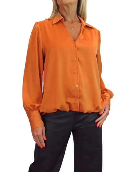 Womens Smart Satin Long Sleeve Blouse Orange