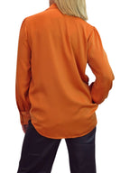 Womens Smart Satin Long Sleeve Blouse Orange