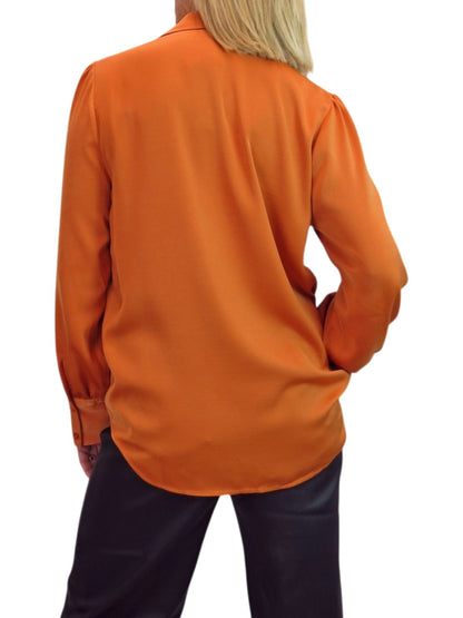 Womens Smart Satin Long Sleeve Blouse Orange