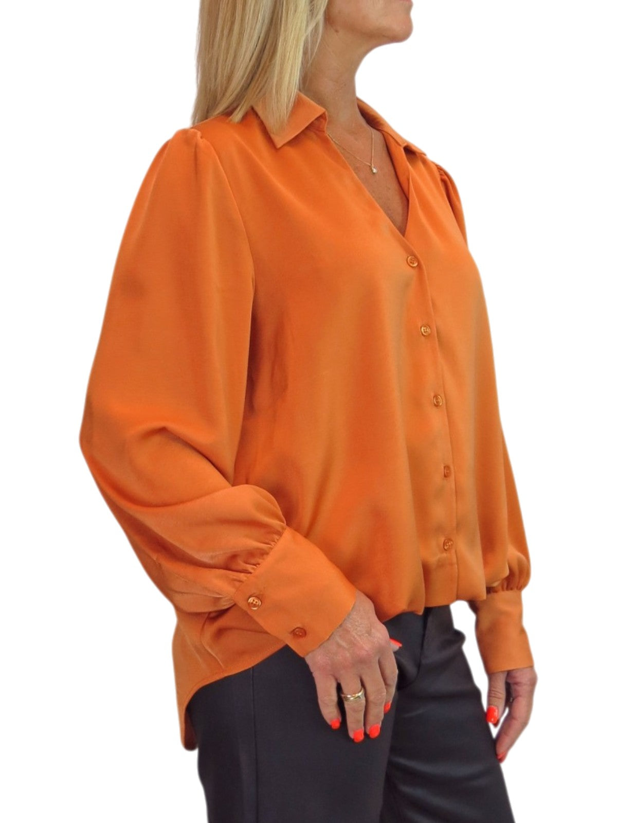 Womens Smart Satin Long Sleeve Blouse Orange