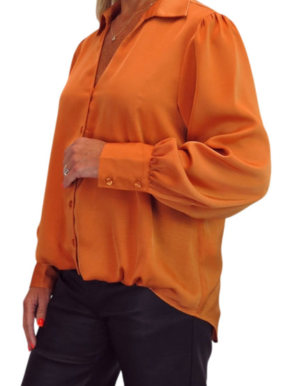 Womens Smart Satin Long Sleeve Blouse Orange