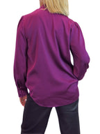 Womens Smart Satin Long Sleeve Blouse Deep Plum