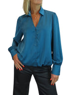 Womens Smart Satin Long Sleeve Blouse Dark Teal