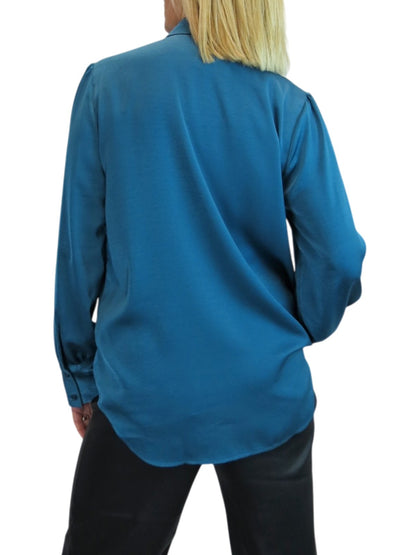 Womens Smart Satin Long Sleeve Blouse Dark Teal