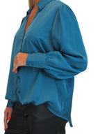 Womens Smart Satin Long Sleeve Blouse Dark Teal