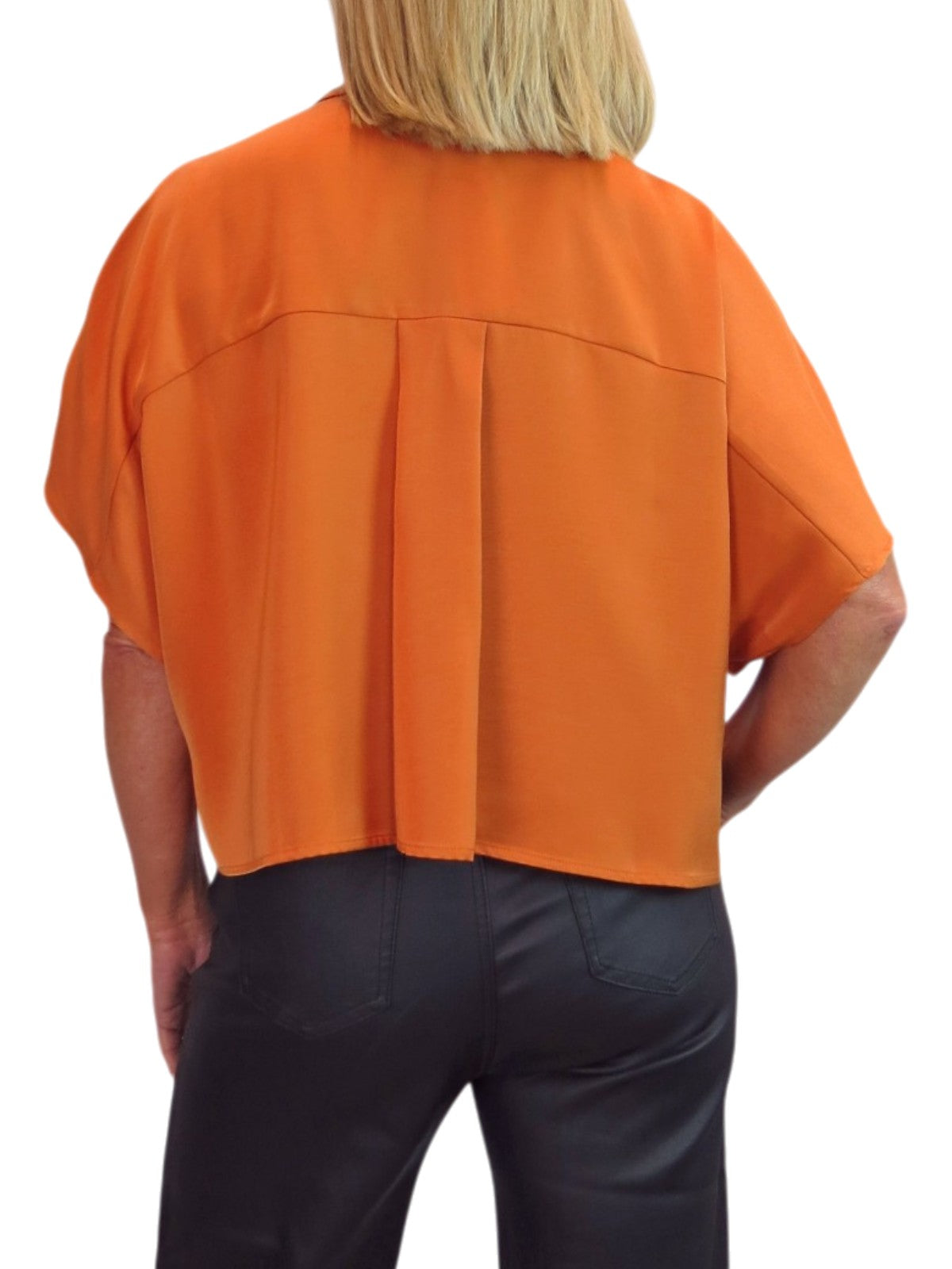 Womens Cropped Satin Short Sleeve Blouse Orange