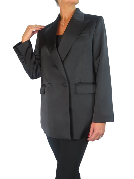 Satin Oversized Double Breasted Blazer Black