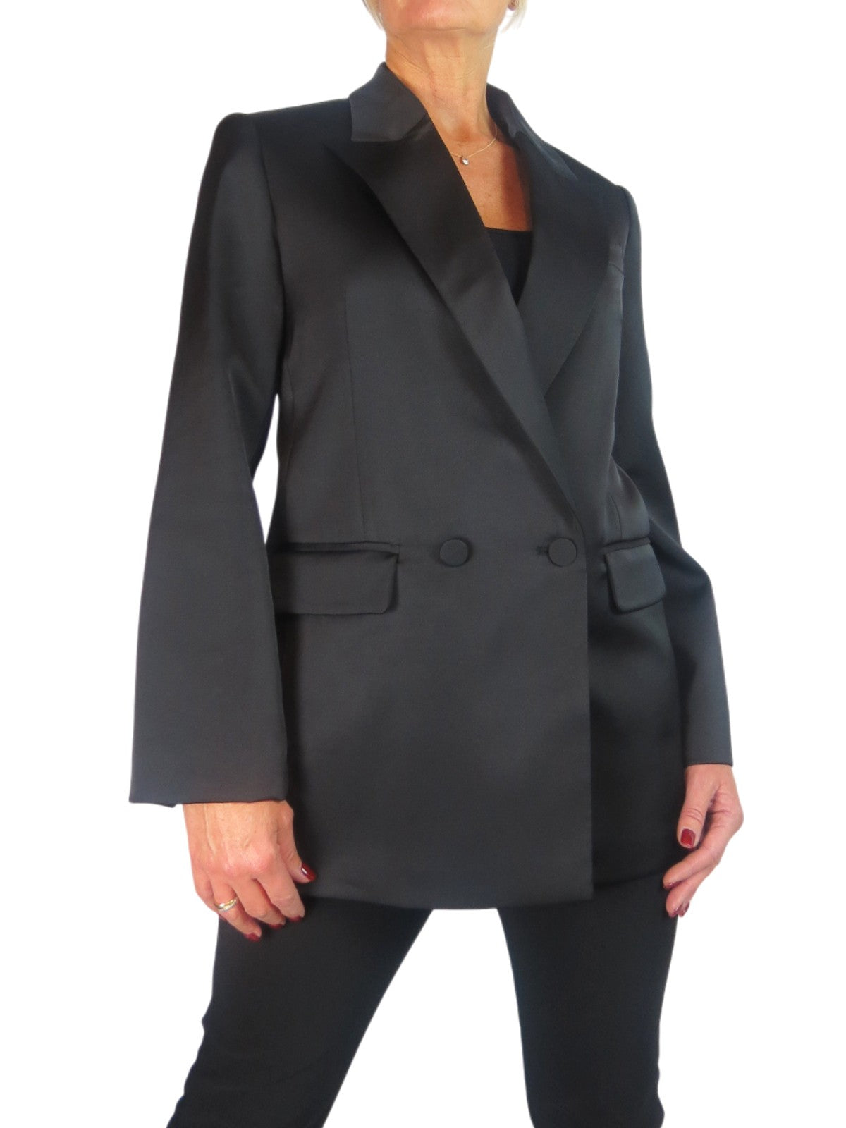 Satin Oversized Double Breasted Blazer Black