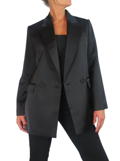 Satin Oversized Double Breasted Blazer Black