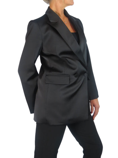 Satin Oversized Double Breasted Blazer Black