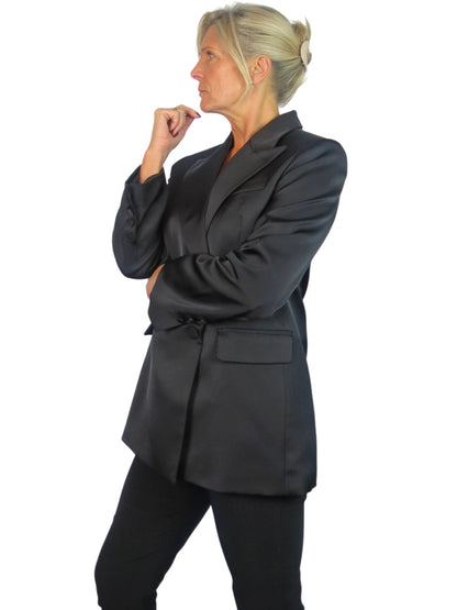 Satin Oversized Double Breasted Blazer Black