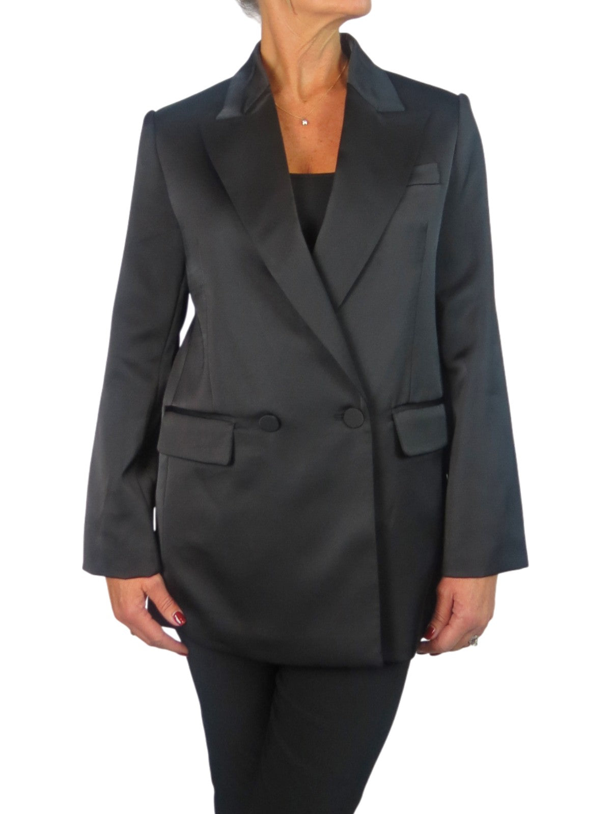 Satin Oversized Double Breasted Blazer Black