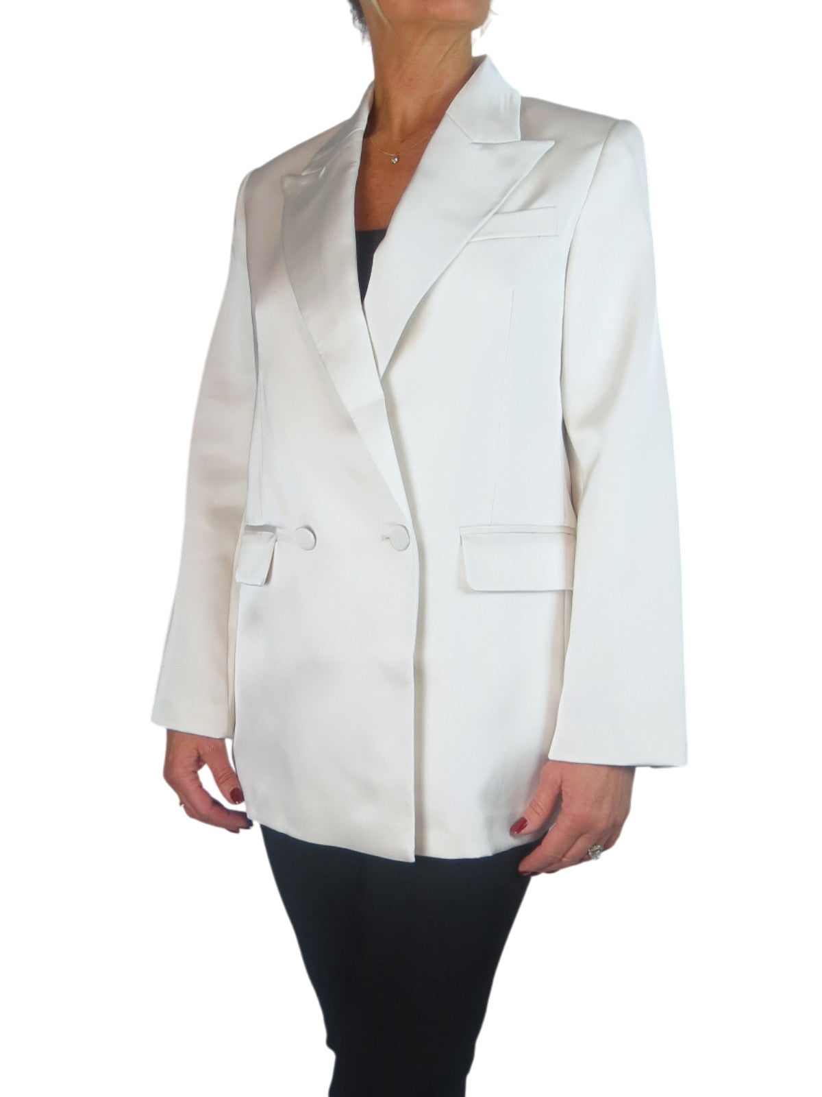 Satin Oversized Double Breasted Blazer Smart Ivory