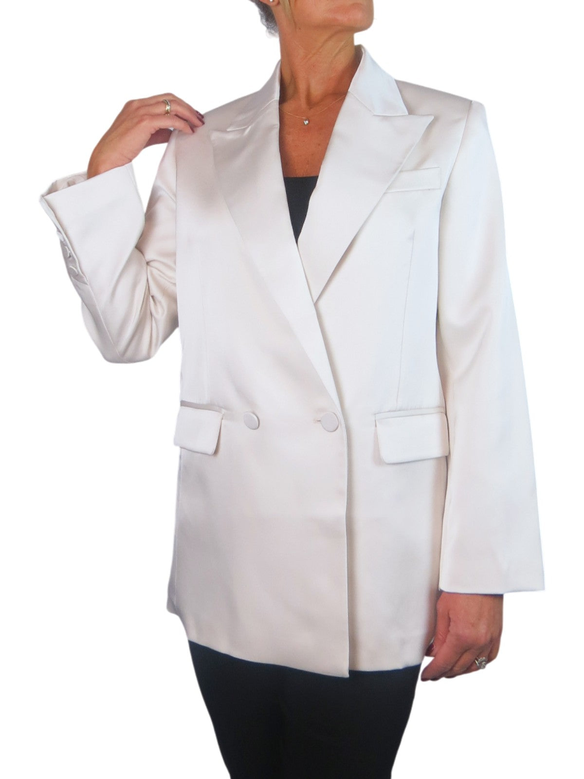 Satin Oversized Double Breasted Blazer Ivory