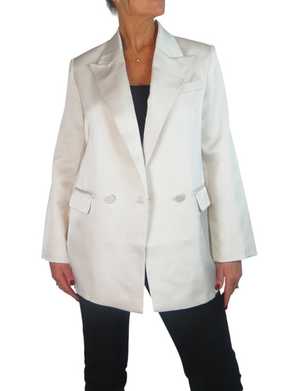 Satin Oversized Double Breasted Blazer Ivory