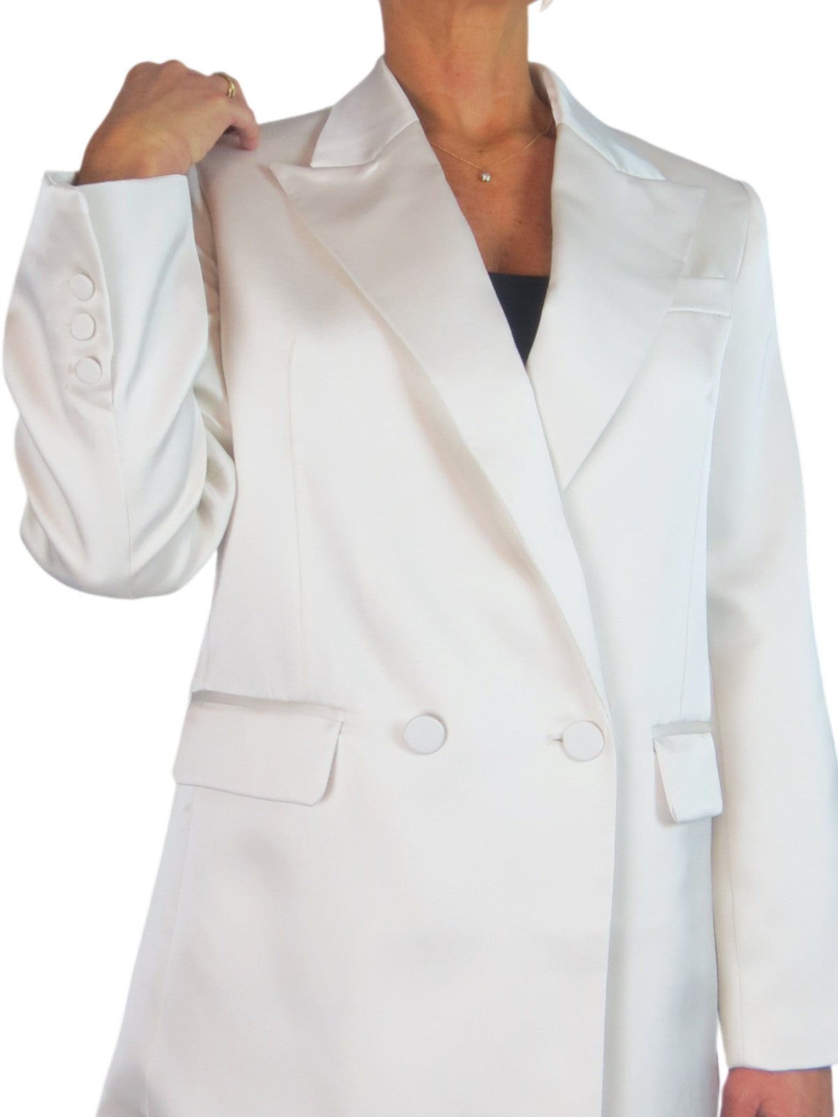 Satin Oversized Double Breasted Blazer Ivory