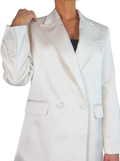 Satin Oversized Double Breasted Blazer Ivory