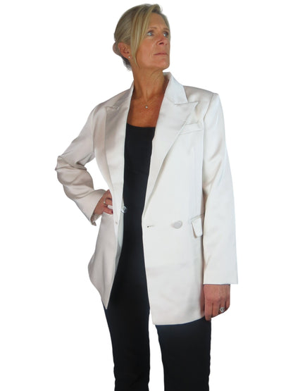 Satin Oversized Double Breasted Blazer Ivory