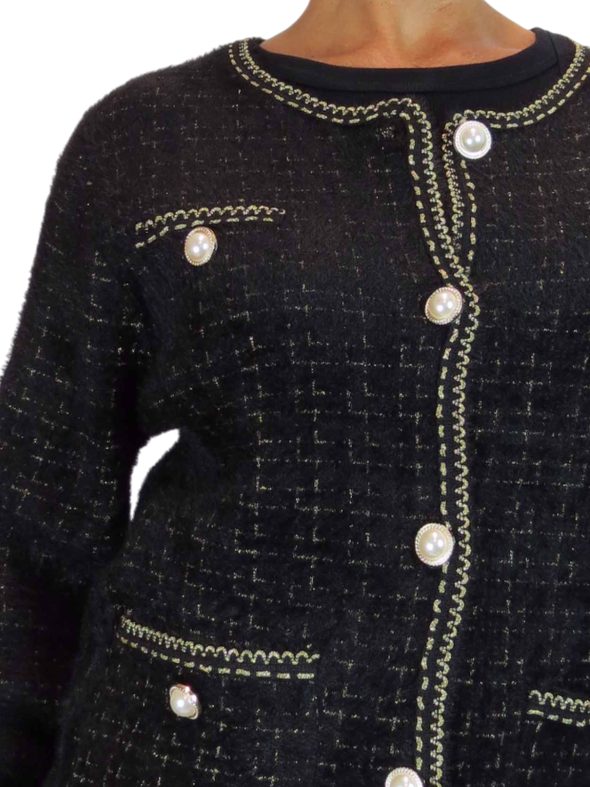 Pearl Button Knitted Jacket Black
